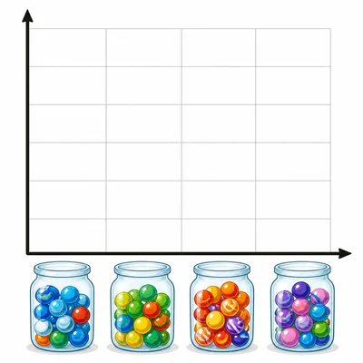 Blank bar graph template with four jars of colorful marbles.