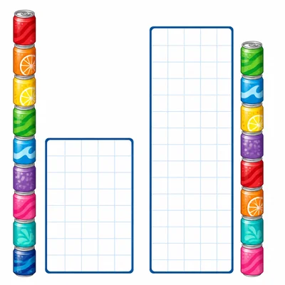 Two graph frames comparing a scale that is too short with one tall enough for recycled cans.