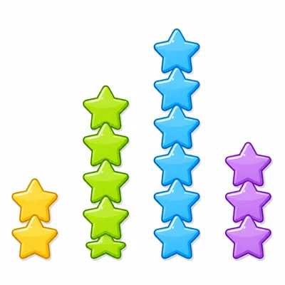 Four stacks of star stickers with the tallest stack showing six stickers.