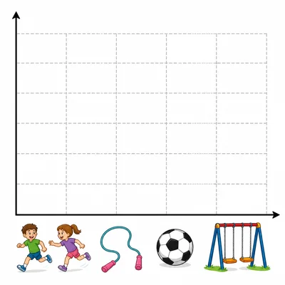 Blank bar graph template with icons for tag, jump rope, soccer, and swings.