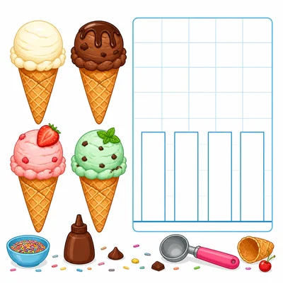 Ice cream flavors next to a blank bar graph template.