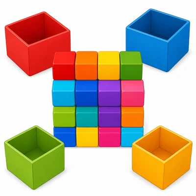 Sixteen blocks and four empty boxes.