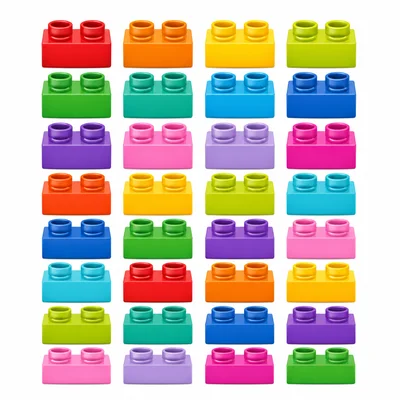 Blocks arranged in eight equal rows with four blocks in each row.