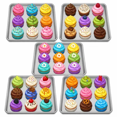 Five trays each hold nine cupcakes.