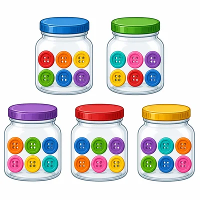 Five jars with six buttons in each jar.