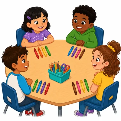 Four students each have four crayons.
