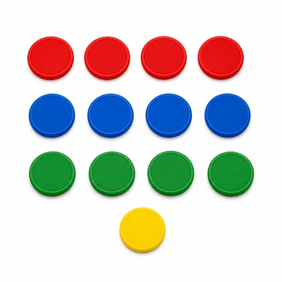 Three groups of four counters with one counter left over.