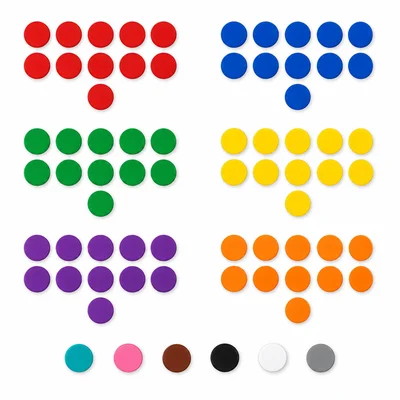 Six groups of eleven counters with six counters left over.