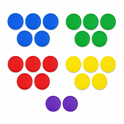 Four groups of five counters with two counters left over.