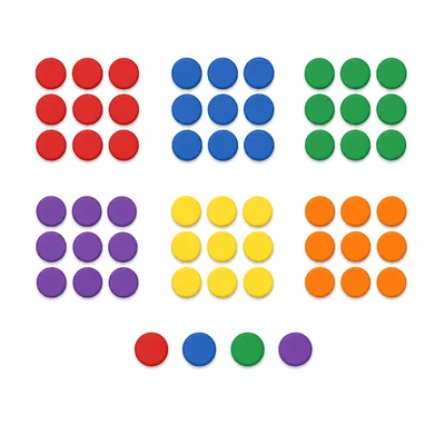 Six groups of nine counters with four counters left over.