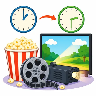 Movie items appear with clocks showing start and end times.