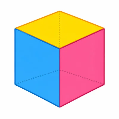 A colorful cube with square faces shown.