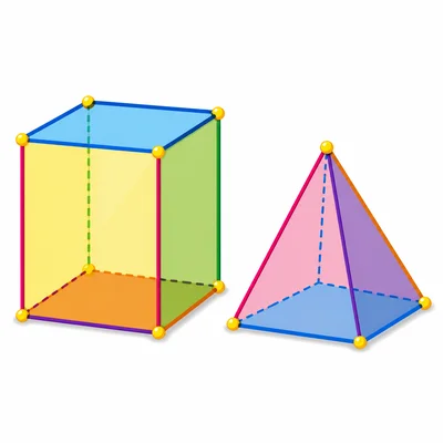 A cube-like prism and a square pyramid for comparison.