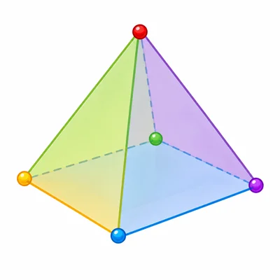 A square pyramid with faces colored and vertices marked.