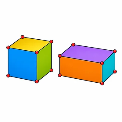 A cube and a rectangular prism with vertices marked.