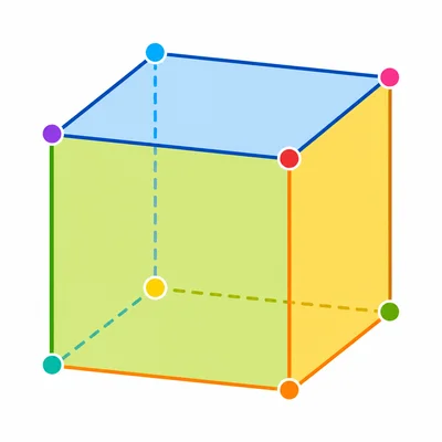 A cube with its corners marked by dots.