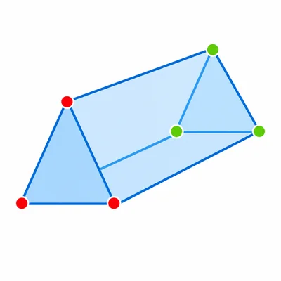 A triangular prism with vertices marked on both triangle ends.