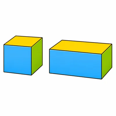 A cube and a rectangular prism shown side by side.