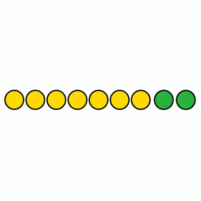 Seven yellow counters next to two green counters