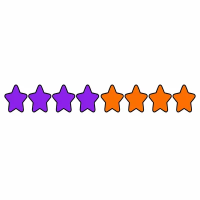 Four purple stars next to four orange stars