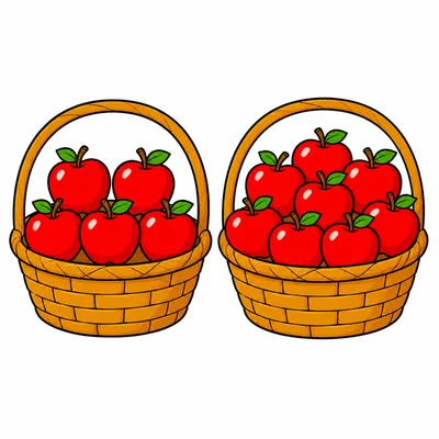 One basket with six apples next to another basket with eight apples