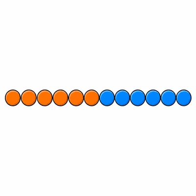 Six orange counters next to six blue counters