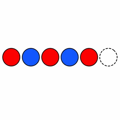 Red and blue circle pattern with an empty spot at the end.