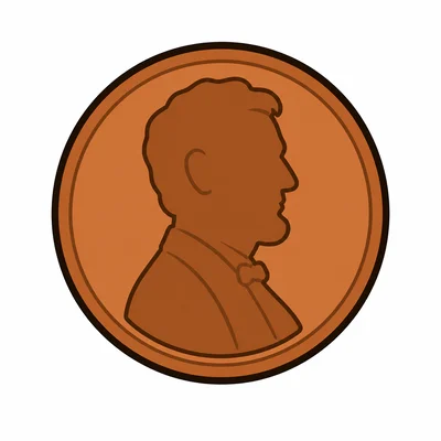 A copper-brown penny coin.