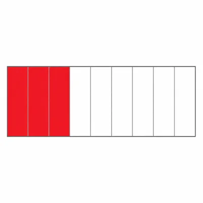 A rectangle divided into ten equal parts with three parts shaded.