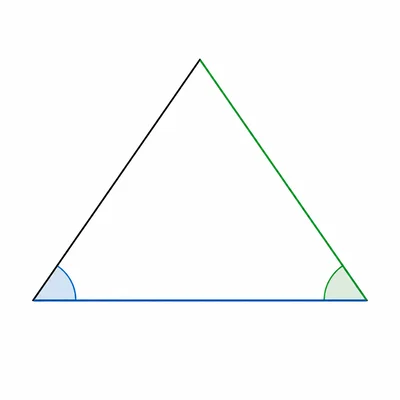 Triangle with two marked angles and their opposite sides highlighted.