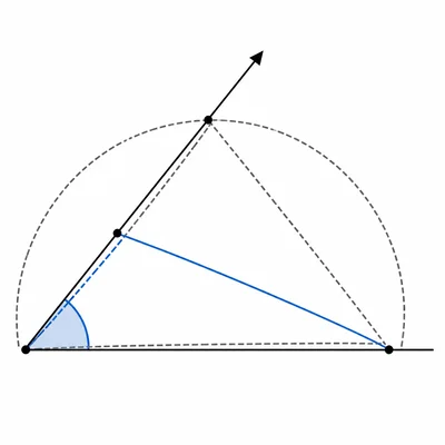 SSA triangle existence diagram with a ray, angle, arc, and possible triangle positions.