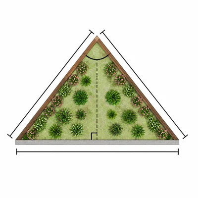 Triangular garden with two sides, included angle, third side, and height shown.
