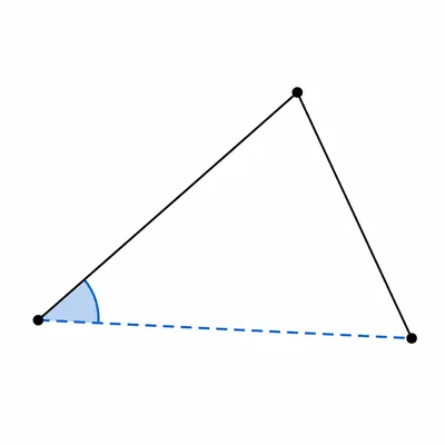 Triangular field with two sides and the included angle marked, showing the third side.