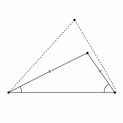 Triangle diagram for an SSA case with a dashed alternate possible triangle.