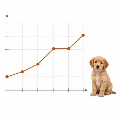 Unlabeled puppy weight line graph with steady growth, one flat segment, and a final increase.