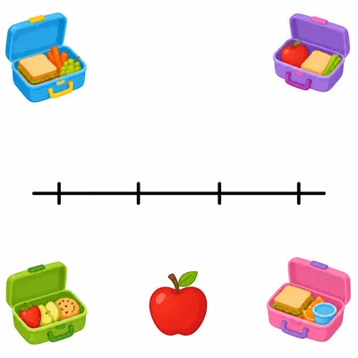 Blank dot plot template with apple and lunch box icons.