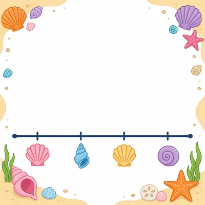 Blank beach-themed dot plot with seashell icons.