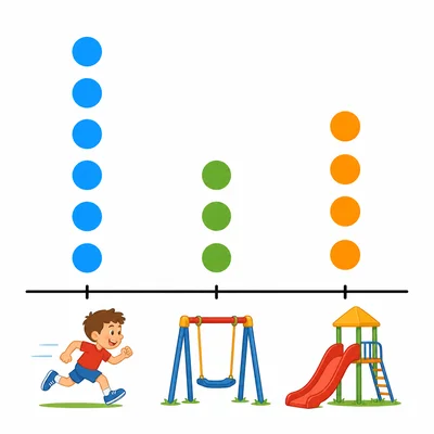 Dot plot with playground game icons and different numbers of dots.