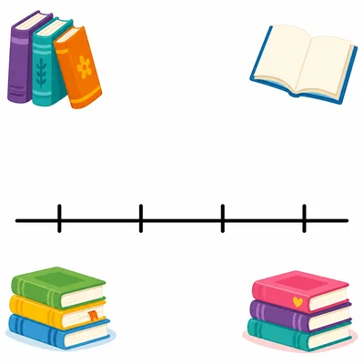 Blank dot plot template with colorful book icons.