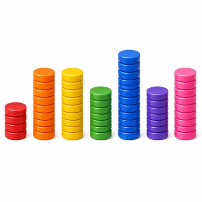 Seven token stacks showing counts 3, 7, 7, 5, 9, 5, and 7.
