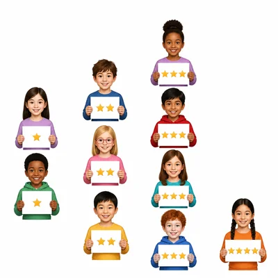 Student groups show sticker amounts with frequencies 2, 3, 4, and 1.