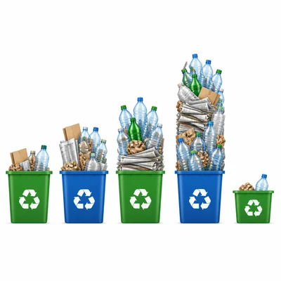 Five recycling amounts shown with different stack heights.