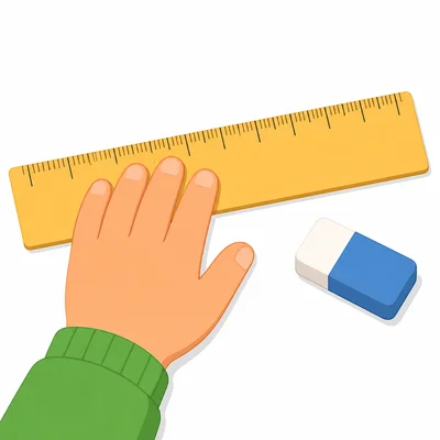 An eraser being measured with a ruler.