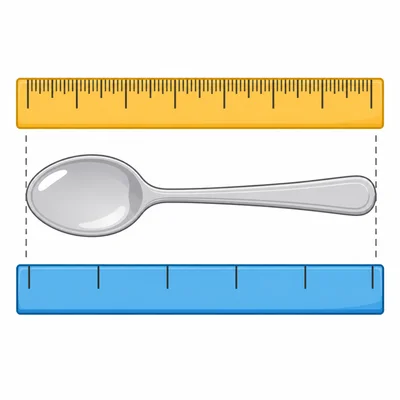 A spoon measured by two rulers with different tick spacing.