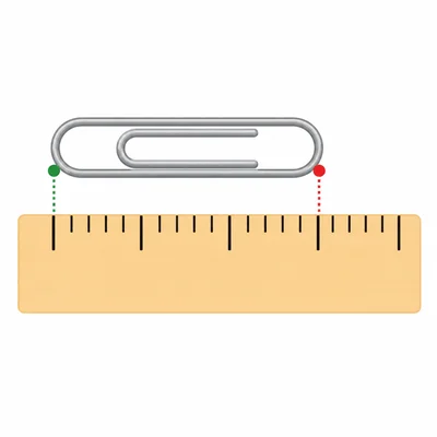 A paper clip lined up on a ruler from the start tick to a later tick.
