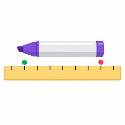 A marker lined up on a ruler from one tick mark to another.