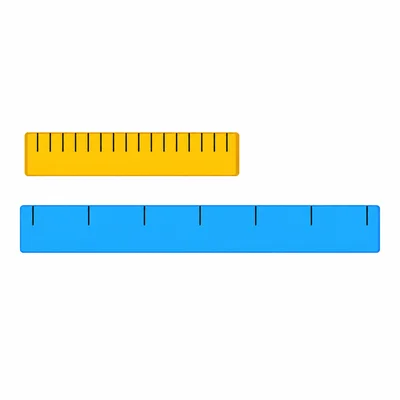 Two measuring sticks with the same number of intervals but different lengths.