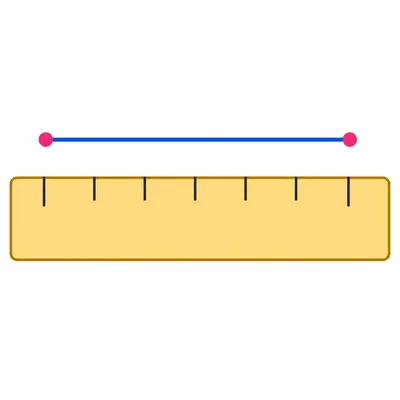A line segment lined up on a ruler from the start tick to a later tick.