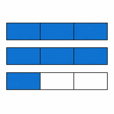 Fraction bars showing two wholes and one third shaded.