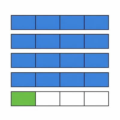 Fraction bars showing four wholes and one fourth shaded.